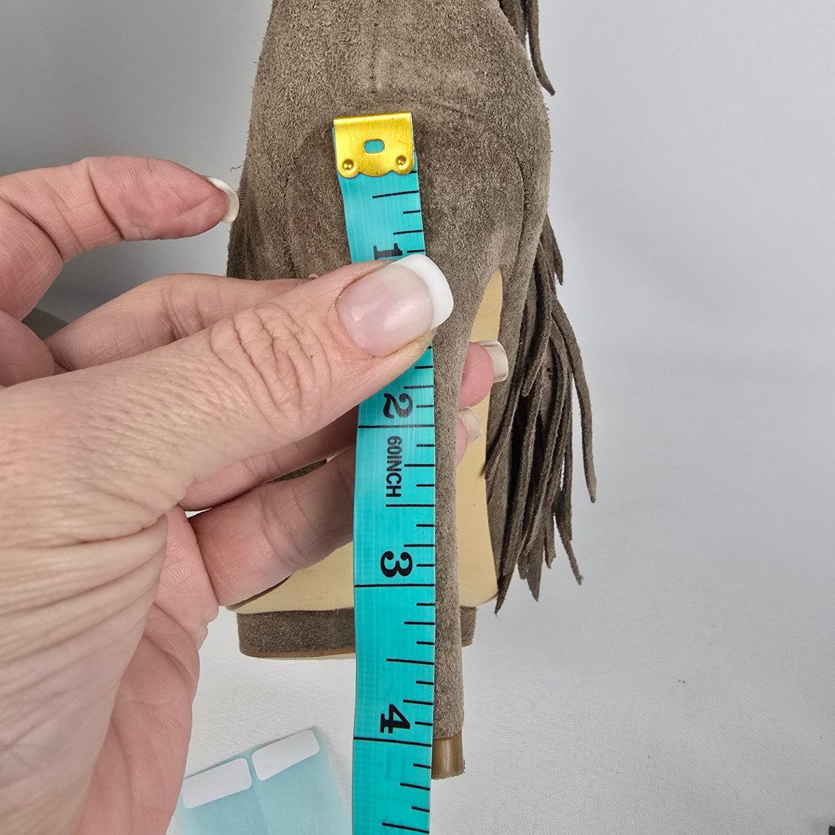 BCBG Generation Genie Suede Fringe Heel Open Toe Boots Size 5.5