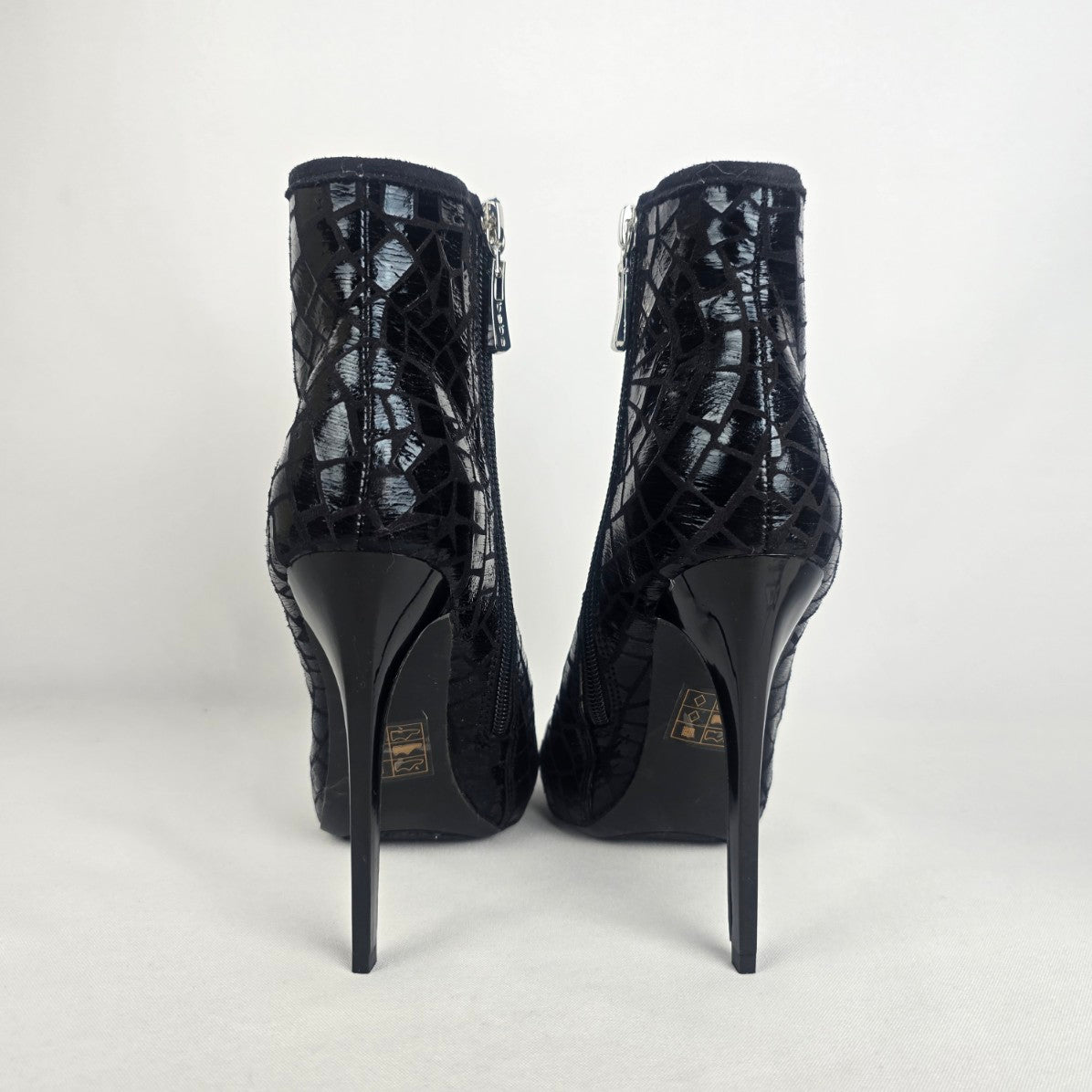 Black Leather Peep Toe Heeled Bootie Size 6