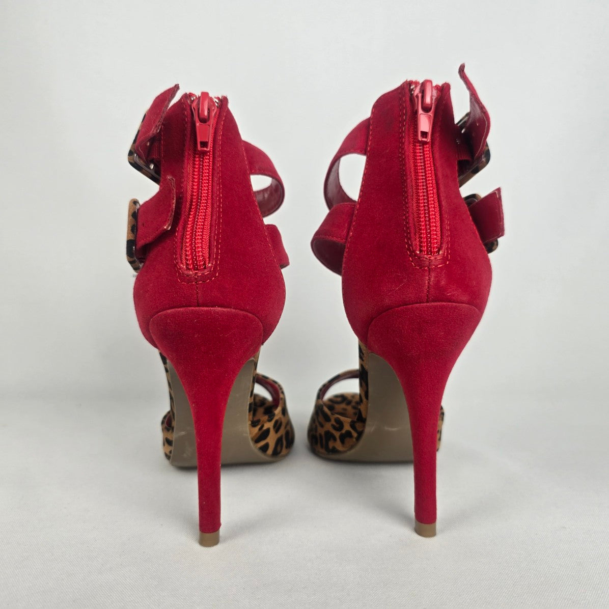 Liliana Red Animal Print Ankle Strap Heeled Shoes Size 5.5
