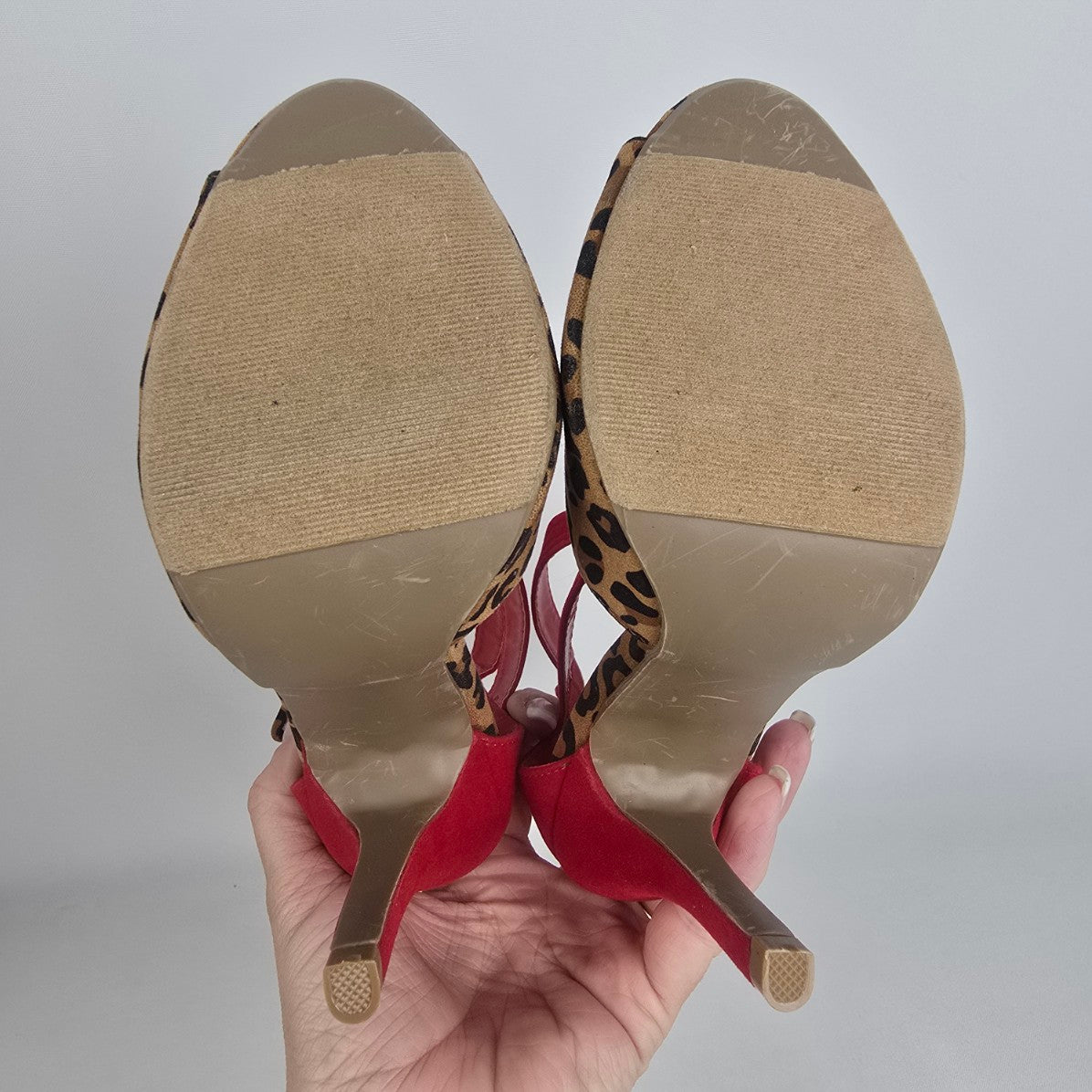 Liliana Red Animal Print Ankle Strap Heeled Shoes Size 5.5