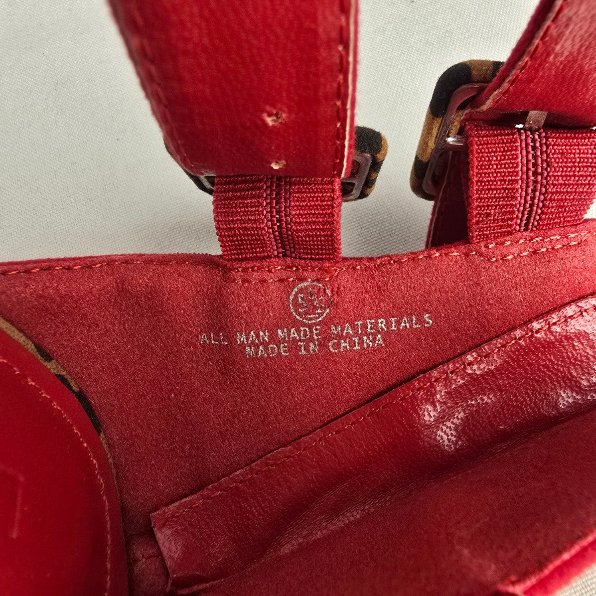 Liliana Red Animal Print Ankle Strap Heeled Shoes Size 5.5