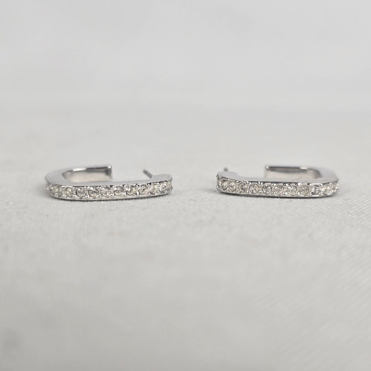 Swarovski Silver Crystal Square Hoop Earrings