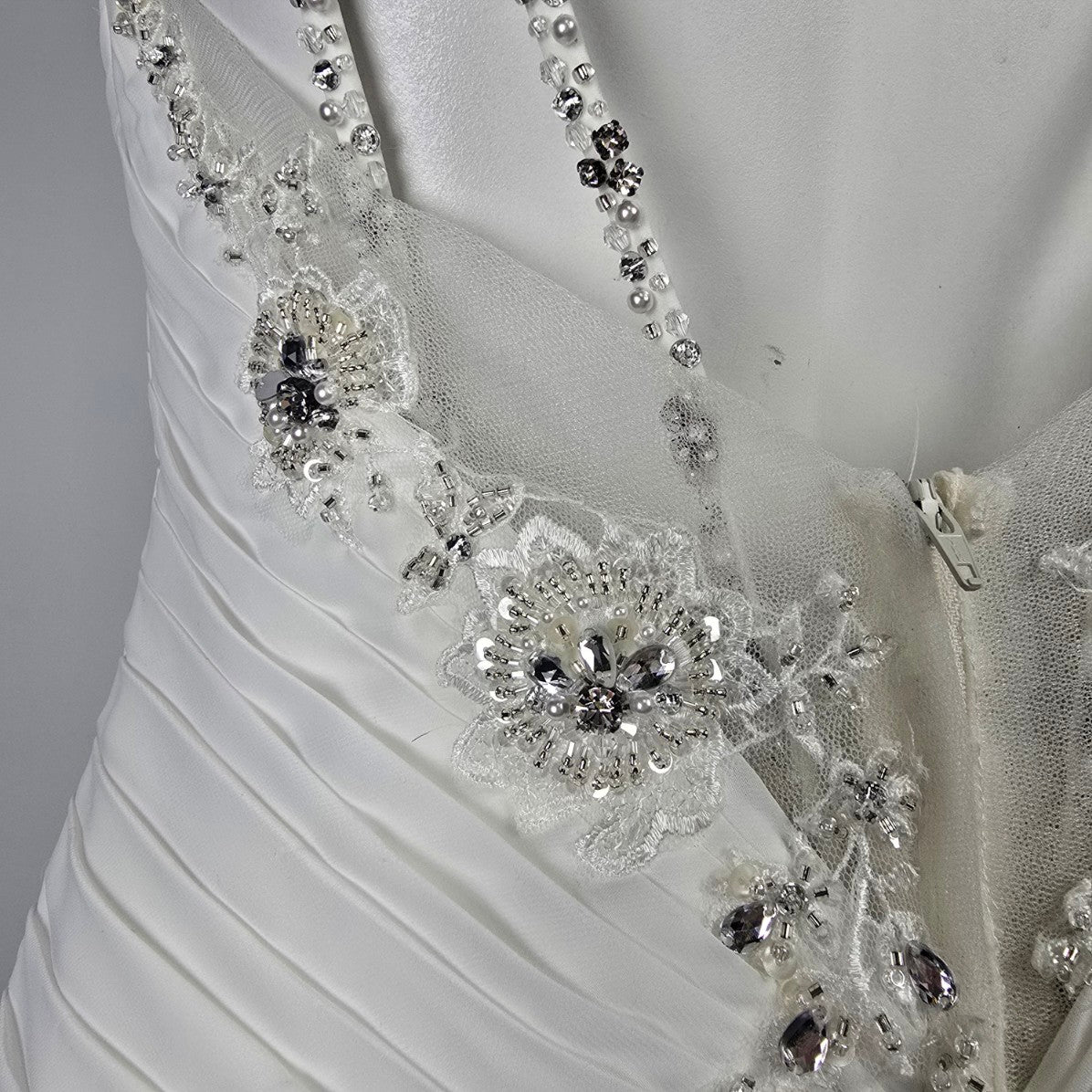 White Beaded Detail Wedding Dress Size 12
