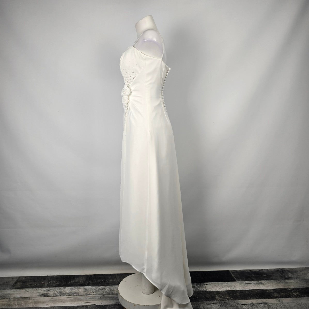 Alfred Angelo White Beaded High Low Wedding Dress Size XS