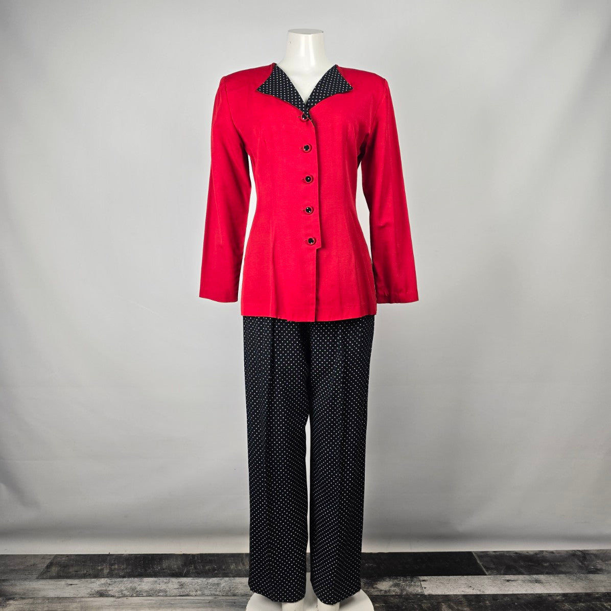 Vintage Savannah Red & Black Polka Dot Blazer & Pant Suit Size 5