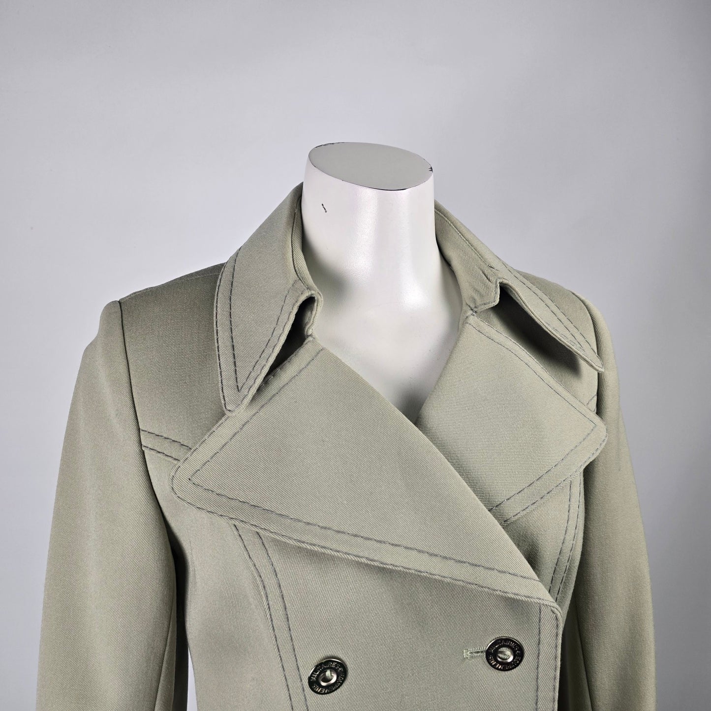 Vintage High Class Wool Green Double Breasted Militaries Equipment Trench Coat Size M