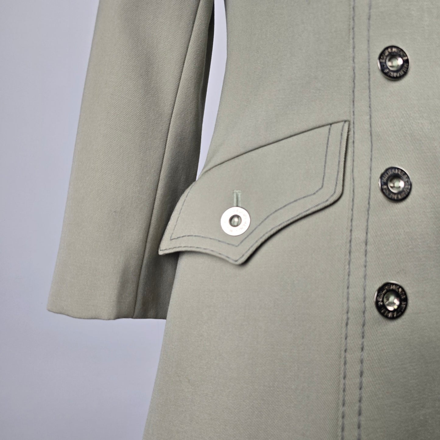 Vintage High Class Wool Green Double Breasted Militaries Equipment Trench Coat Size M