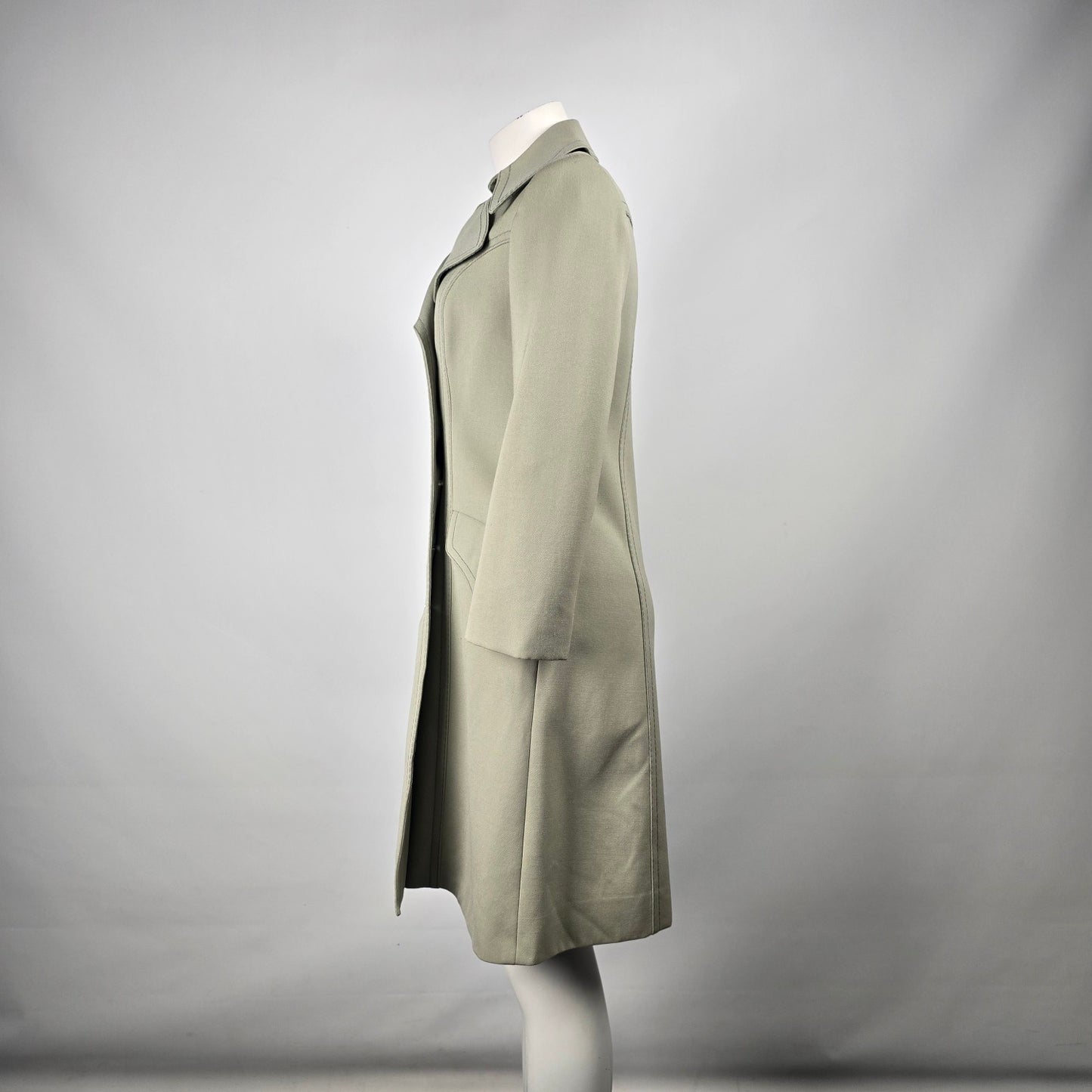 Vintage High Class Wool Green Double Breasted Militaries Equipment Trench Coat Size M