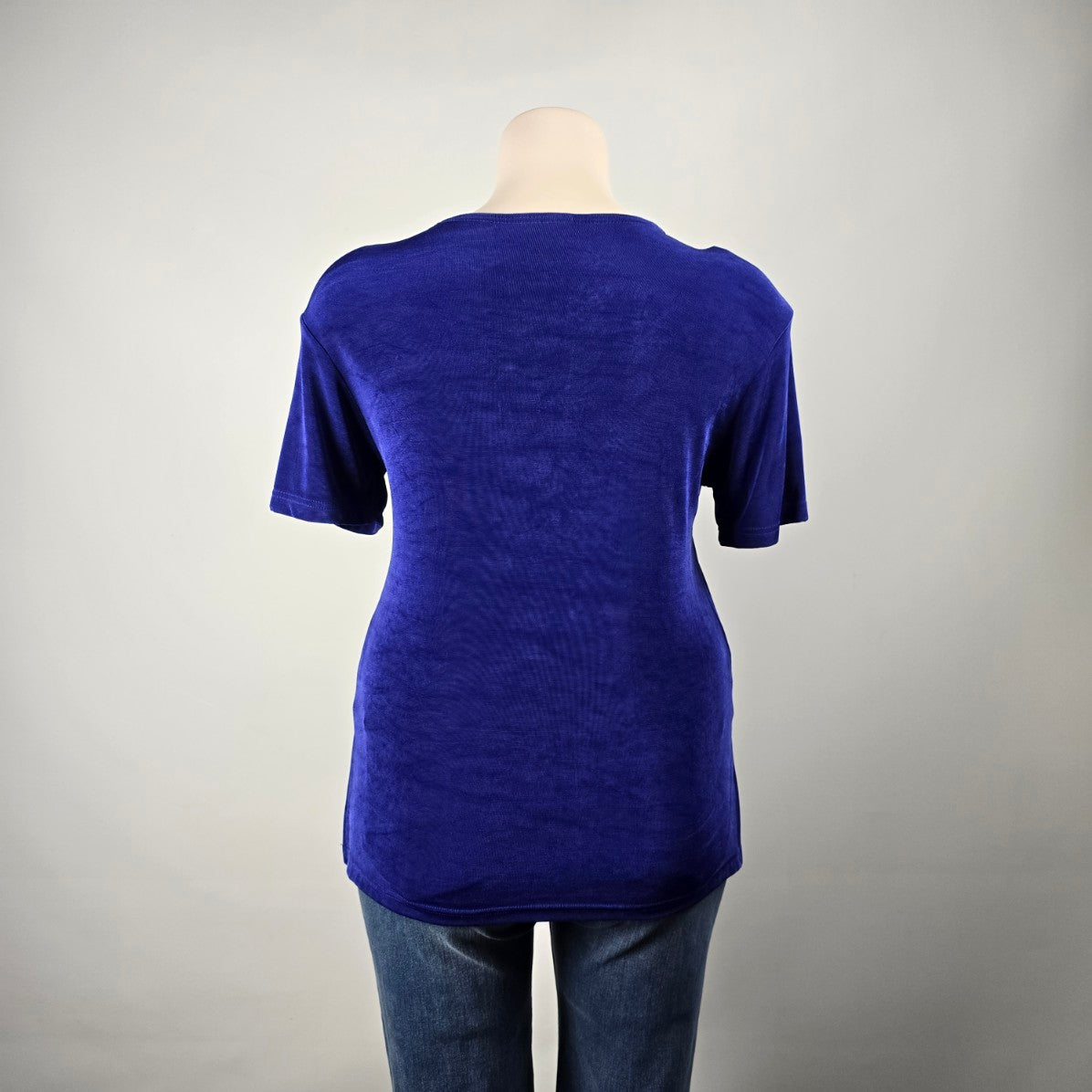 Vintage Primavera Blue Slinky Jersey Egyptian Print Top Size S/M