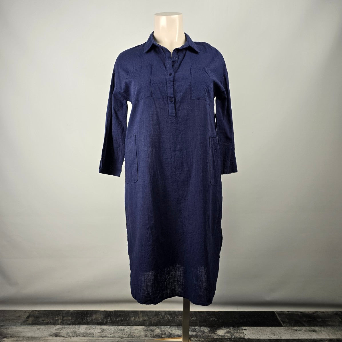 Zanzea Collection Navy Blue Cotton Shirt Midi Dress Size XXL