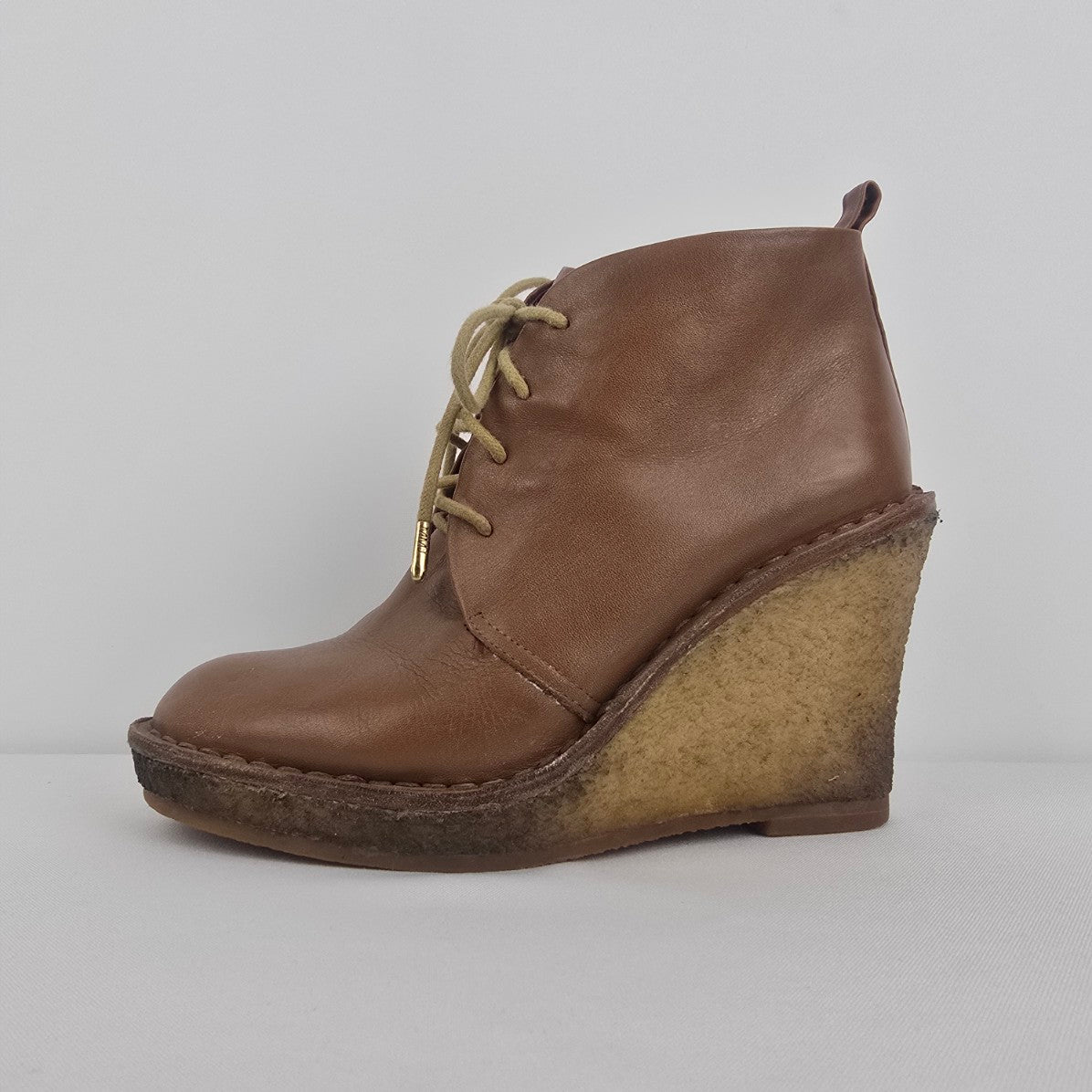 Marc by Marc Jacobs Brown Leather Lace Up Wedge Boots Size 7.5