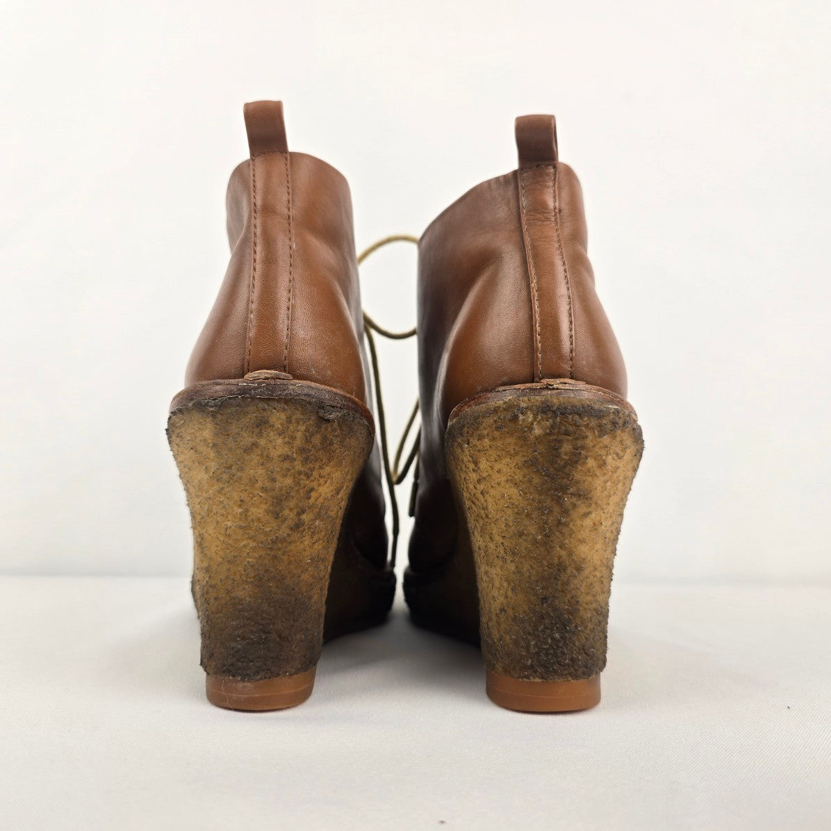 Marc by Marc Jacobs Brown Leather Lace Up Wedge Boots Size 7.5