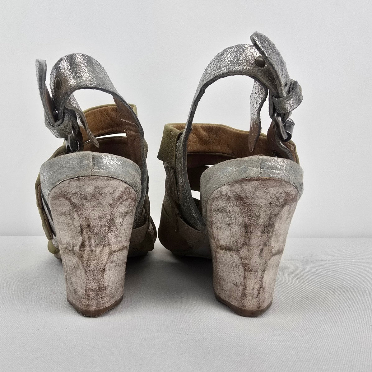 AS98 Yellow & Silver Leather Wedge Heel Strappy Sandals Size 9