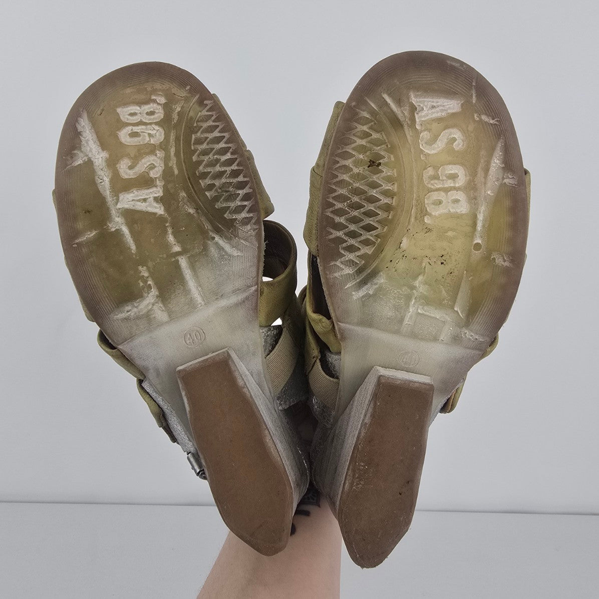 AS98 Yellow & Silver Leather Wedge Heel Strappy Sandals Size 9