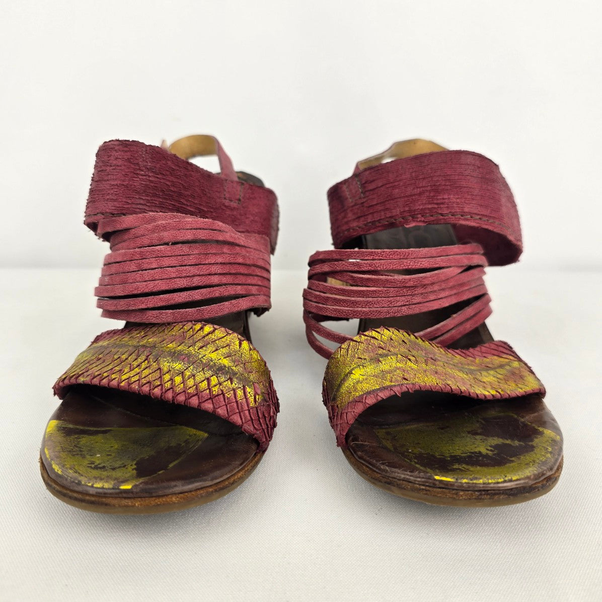 AS98 Pink & Gold Leather Wedge Strappy Sandals Size 9
