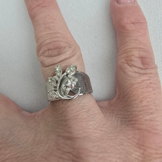 Vintage Silver Gold Plated Flower Ring Size 7