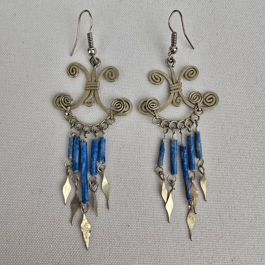 Vintage Silver & Blue Chandelier Earrings