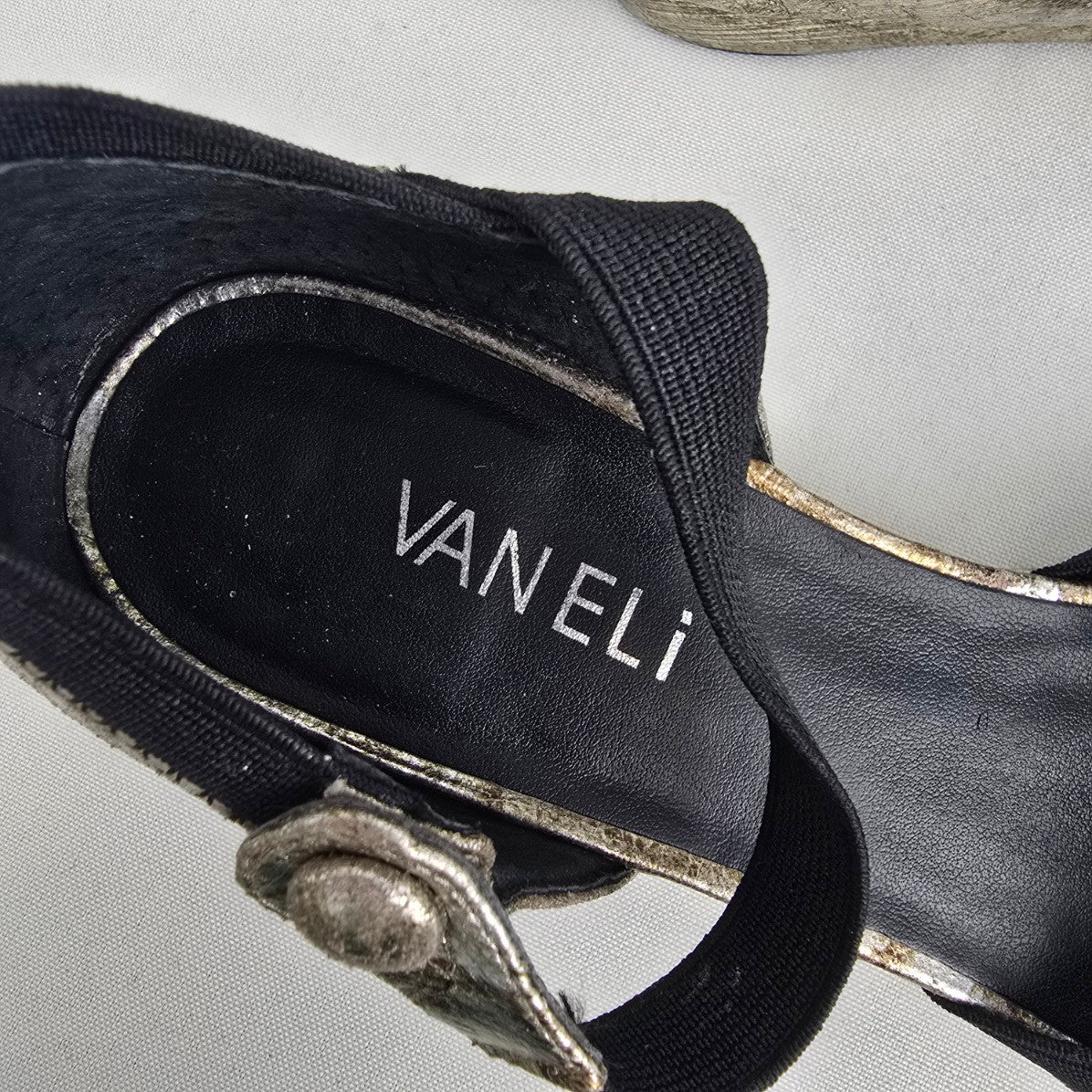 Vaneli Silver Metallic Mary Jane Wedge Heel Shoes Size 7.5