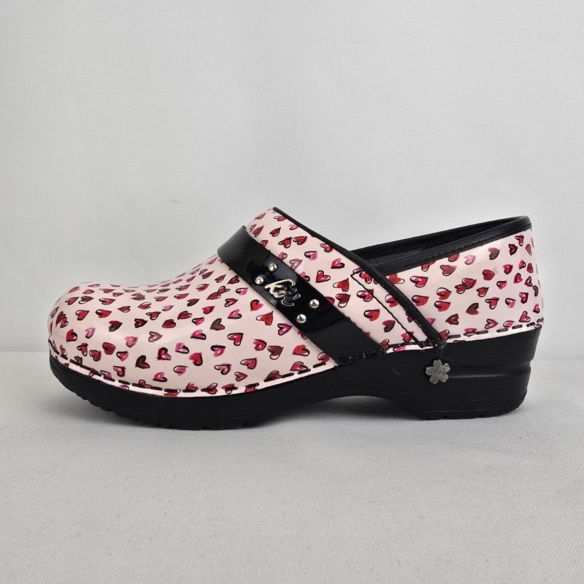 Sanita Koi Pink Heart Print Clog Comfort Shoes Size 7