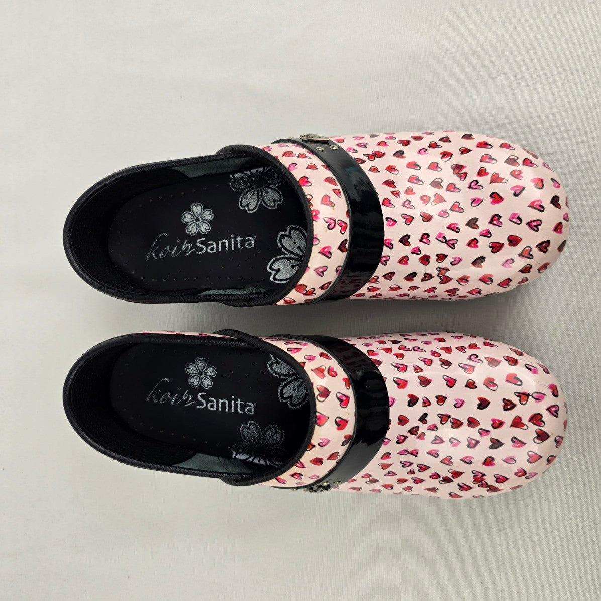 Sanita Koi Pink Heart Print Clog Comfort Shoes Size 7
