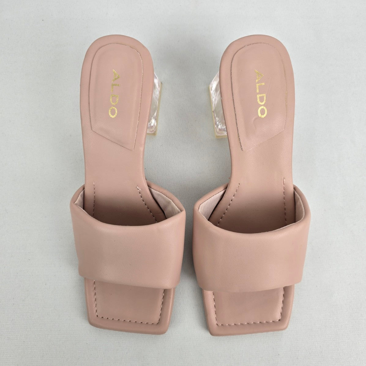 Aldo Pink Square Toe Clear Chunky Heel Mule Shoes Size 7