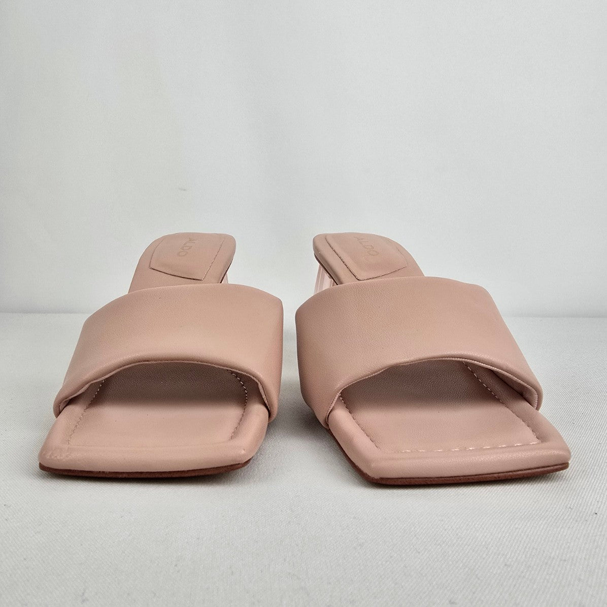 Aldo Pink Square Toe Clear Chunky Heel Mule Shoes Size 7