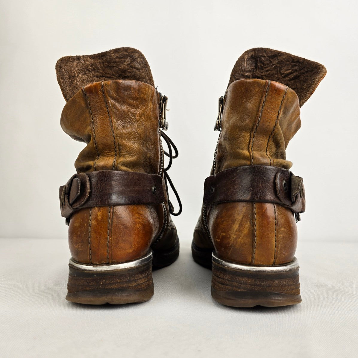 AS98 Brown Leather Strappy Ankle Boots Size 6