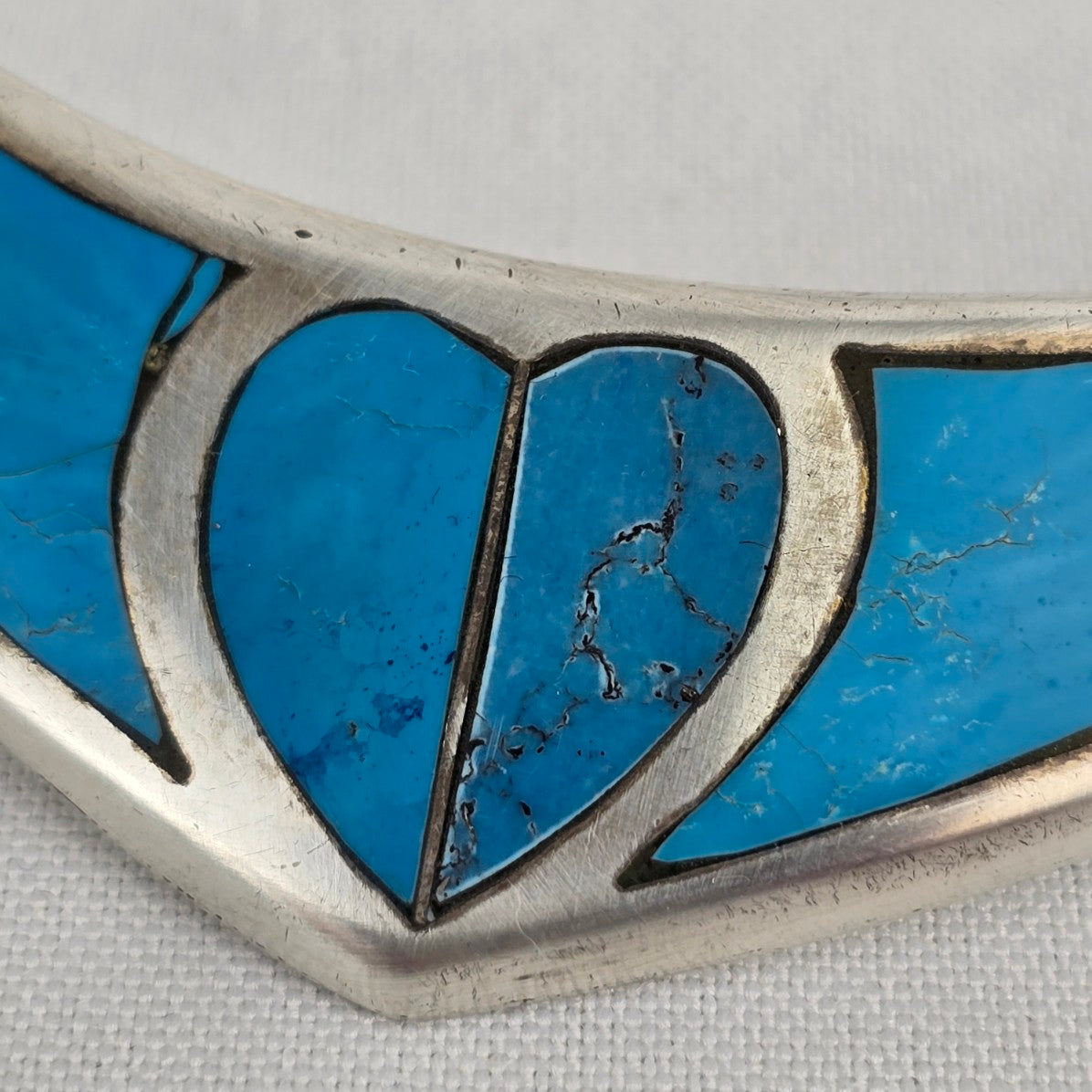 Vintage Taxco Sterling Silver 925 Turquoise Collar Heart Necklace