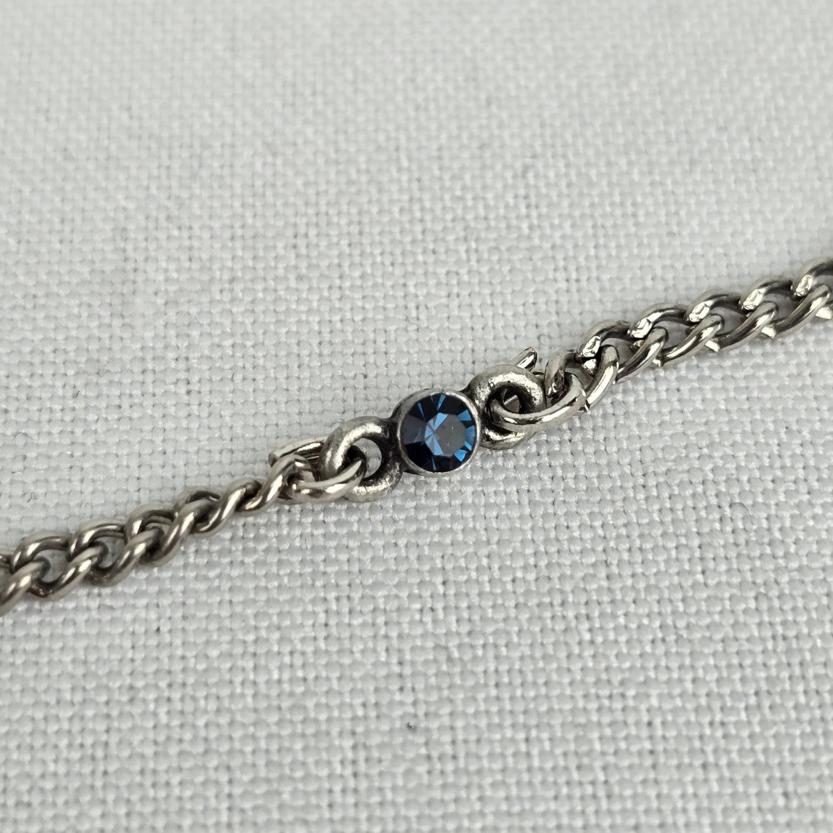 Silver & Blue Rhinestone Fringe Necklace