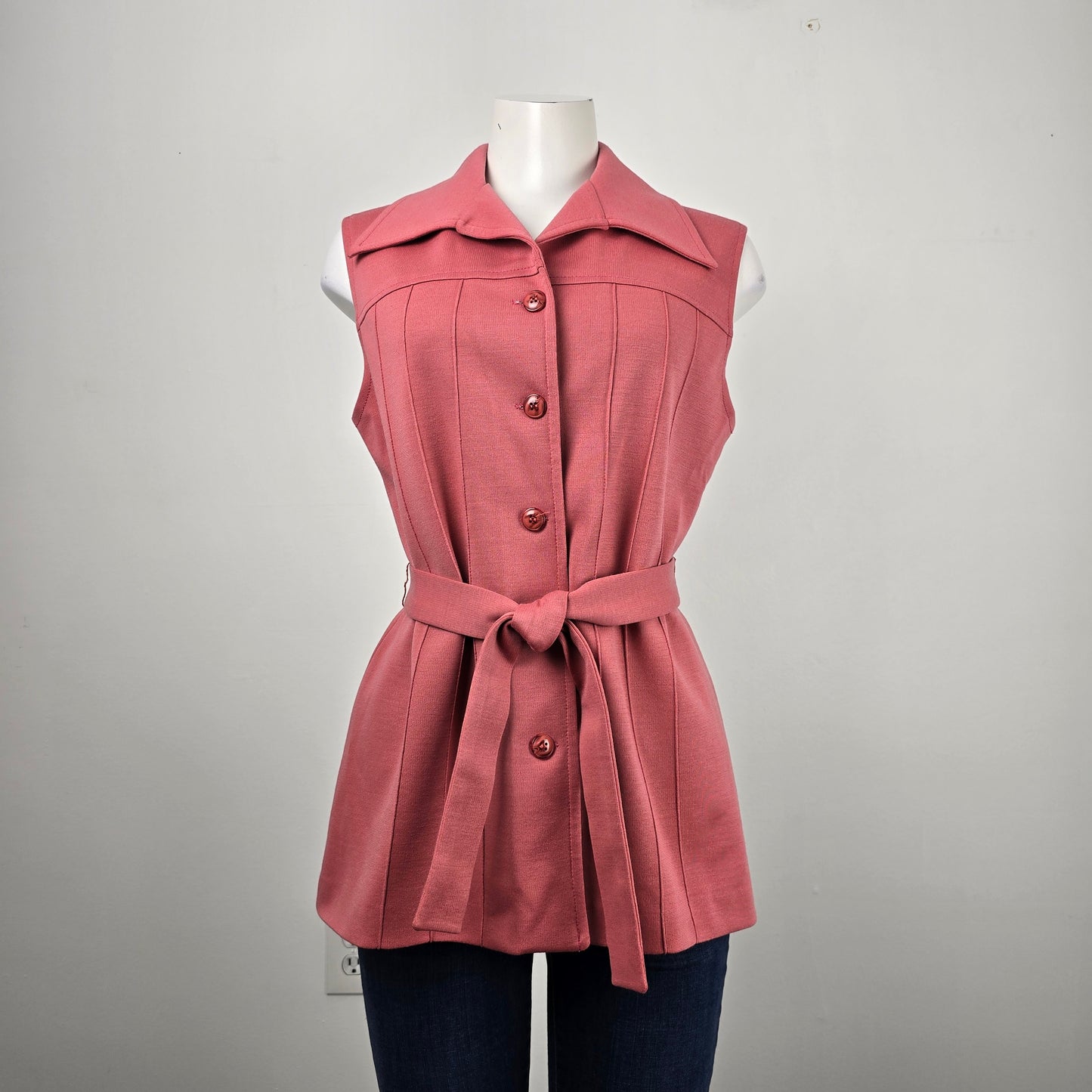 Vintage White Stag Pink Button Up Belted Vest Size M/L