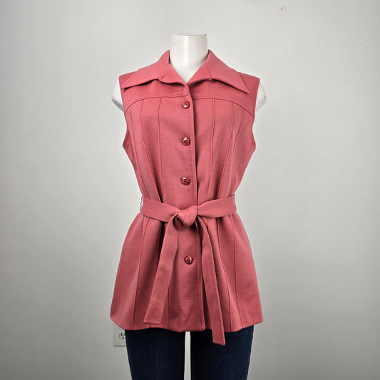 Vintage White Stag Pink Button Up Belted Vest Size M/L