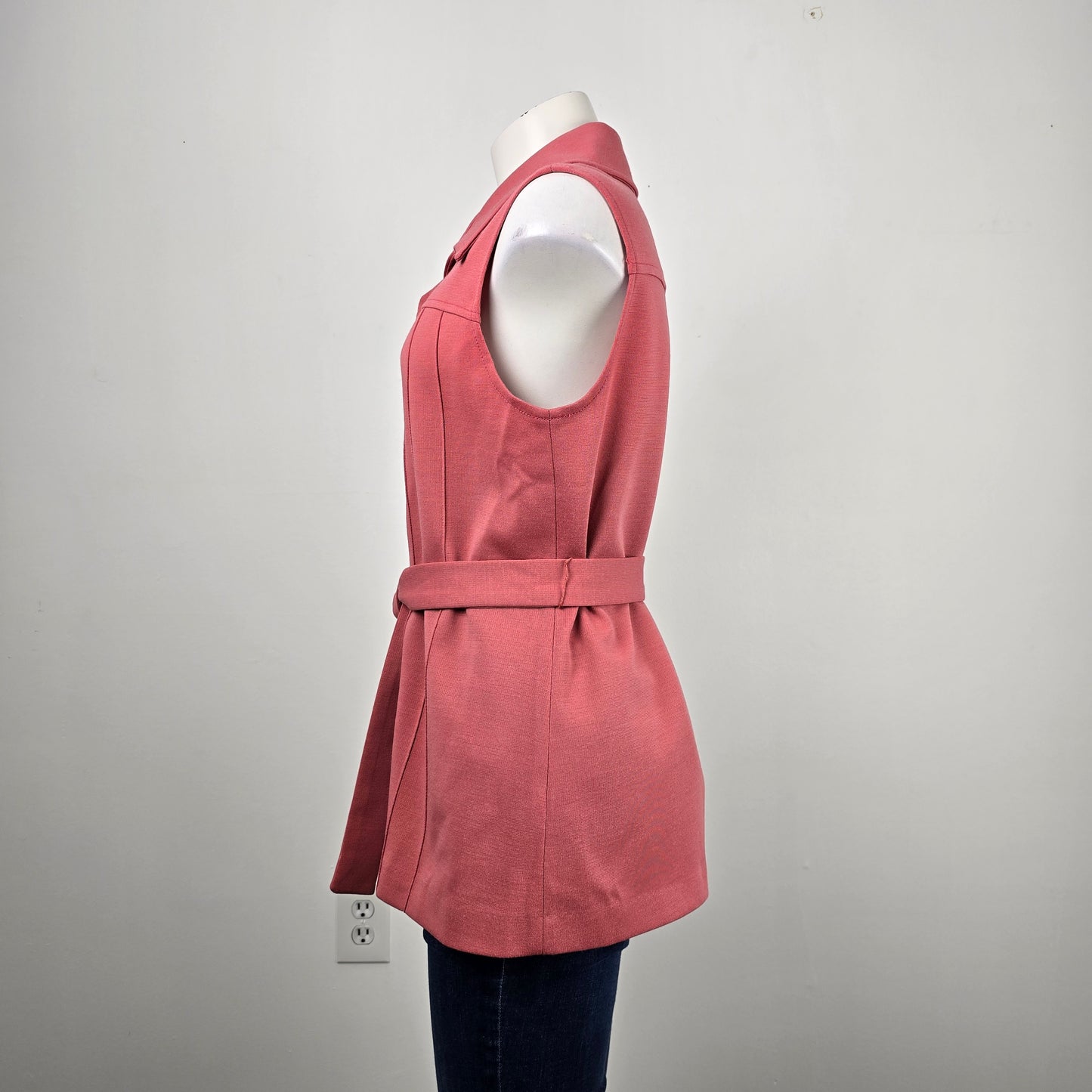 Vintage White Stag Pink Button Up Belted Vest Size M/L