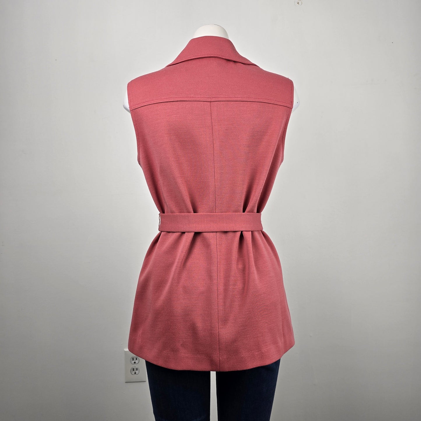 Vintage White Stag Pink Button Up Belted Vest Size M/L
