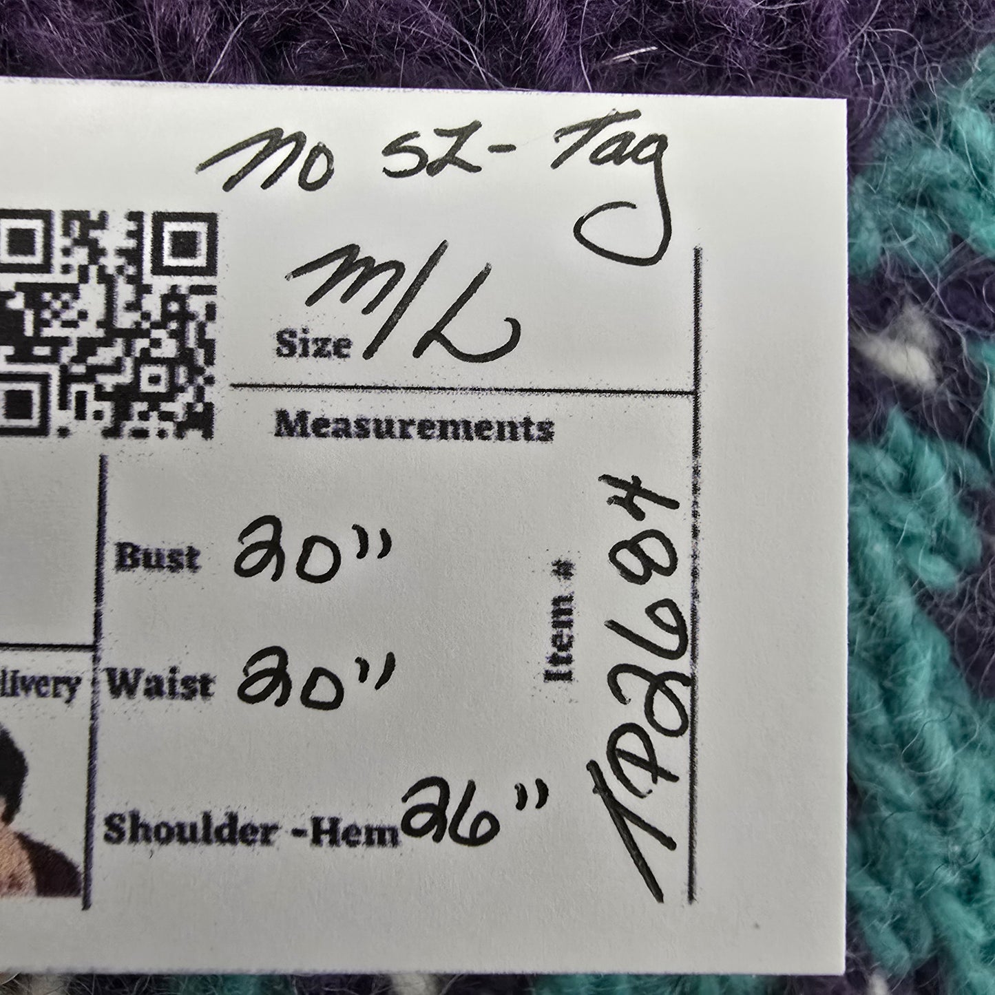 Vintage Handknit Icelandic Teal & Purple Sweater Size M/L