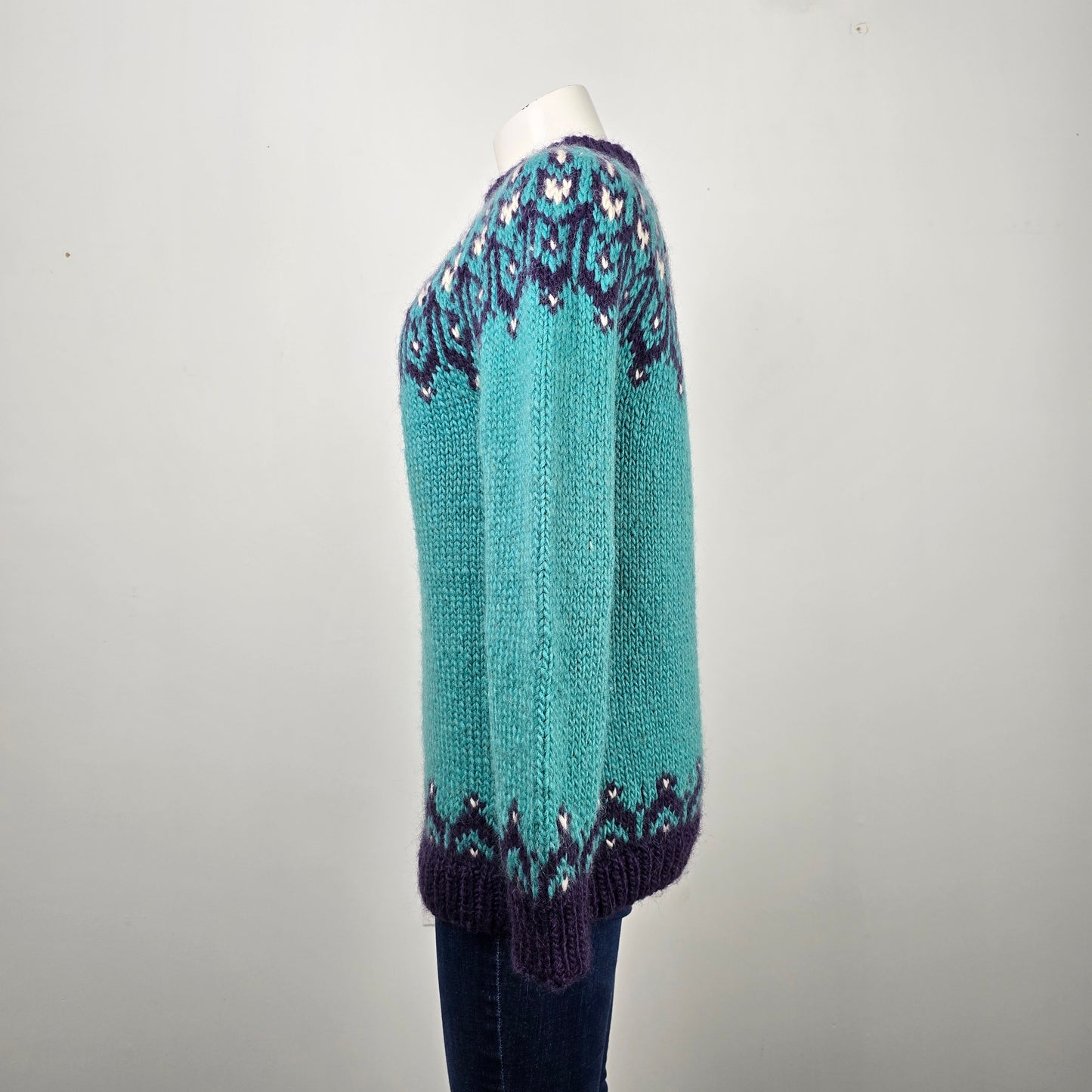 Vintage Handknit Icelandic Teal & Purple Sweater Size M/L