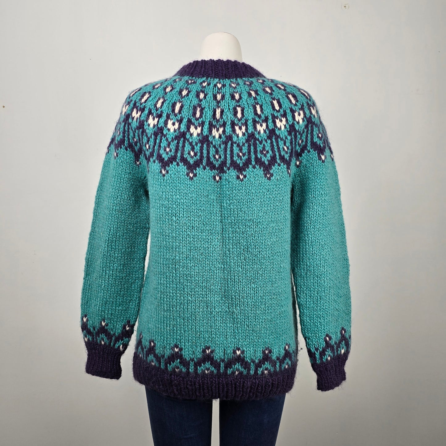 Vintage Handknit Icelandic Teal & Purple Sweater Size M/L