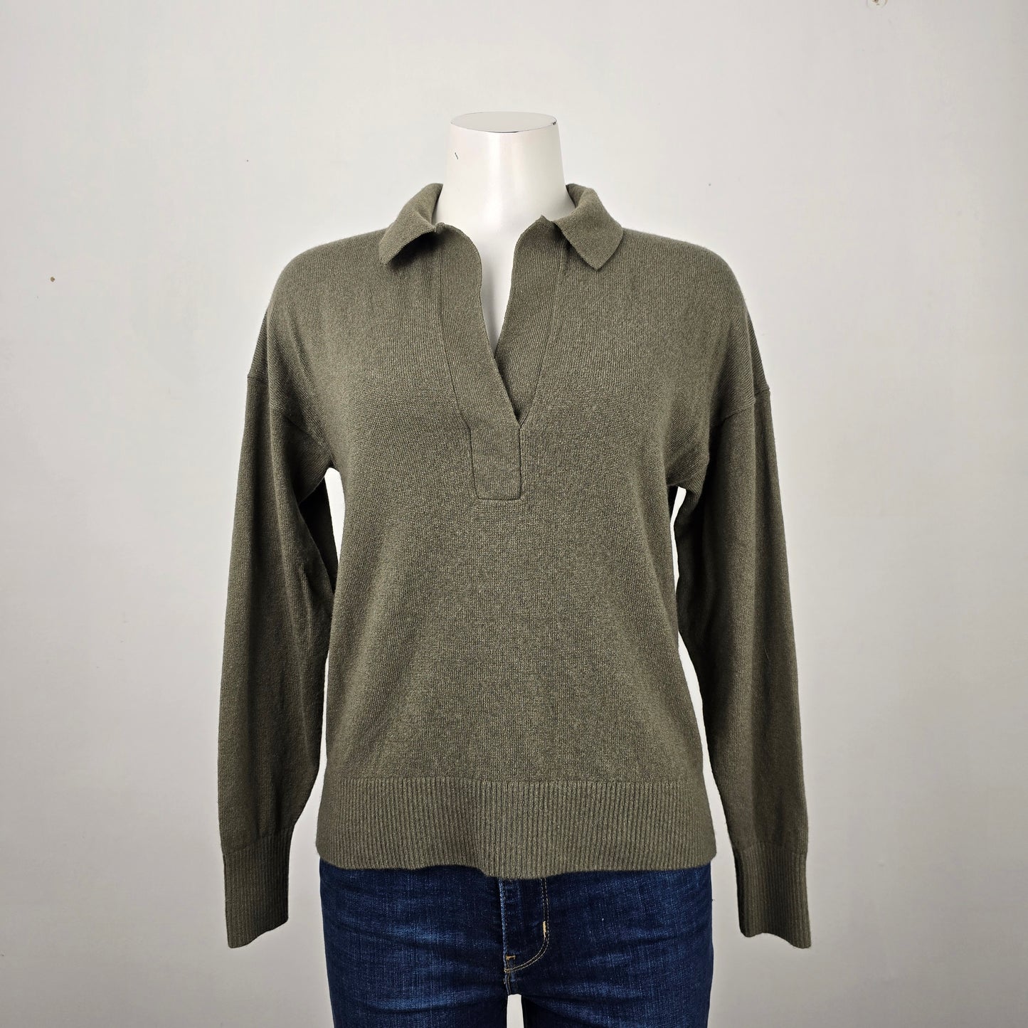 Everlane Olive Green Cashmere Collared Sweater Size M