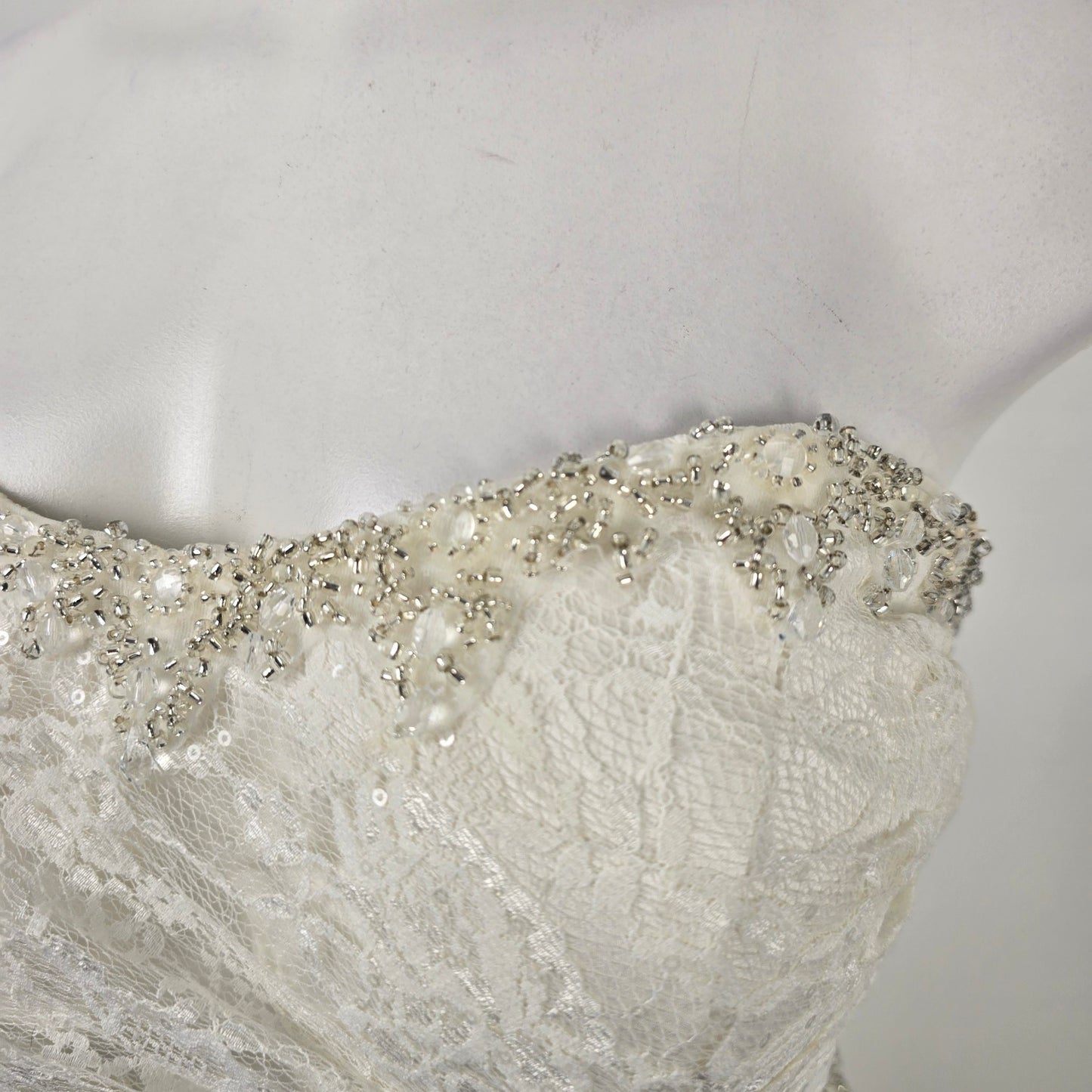 White Lace Beaded Corset Back Wedding Gown Size M/L
