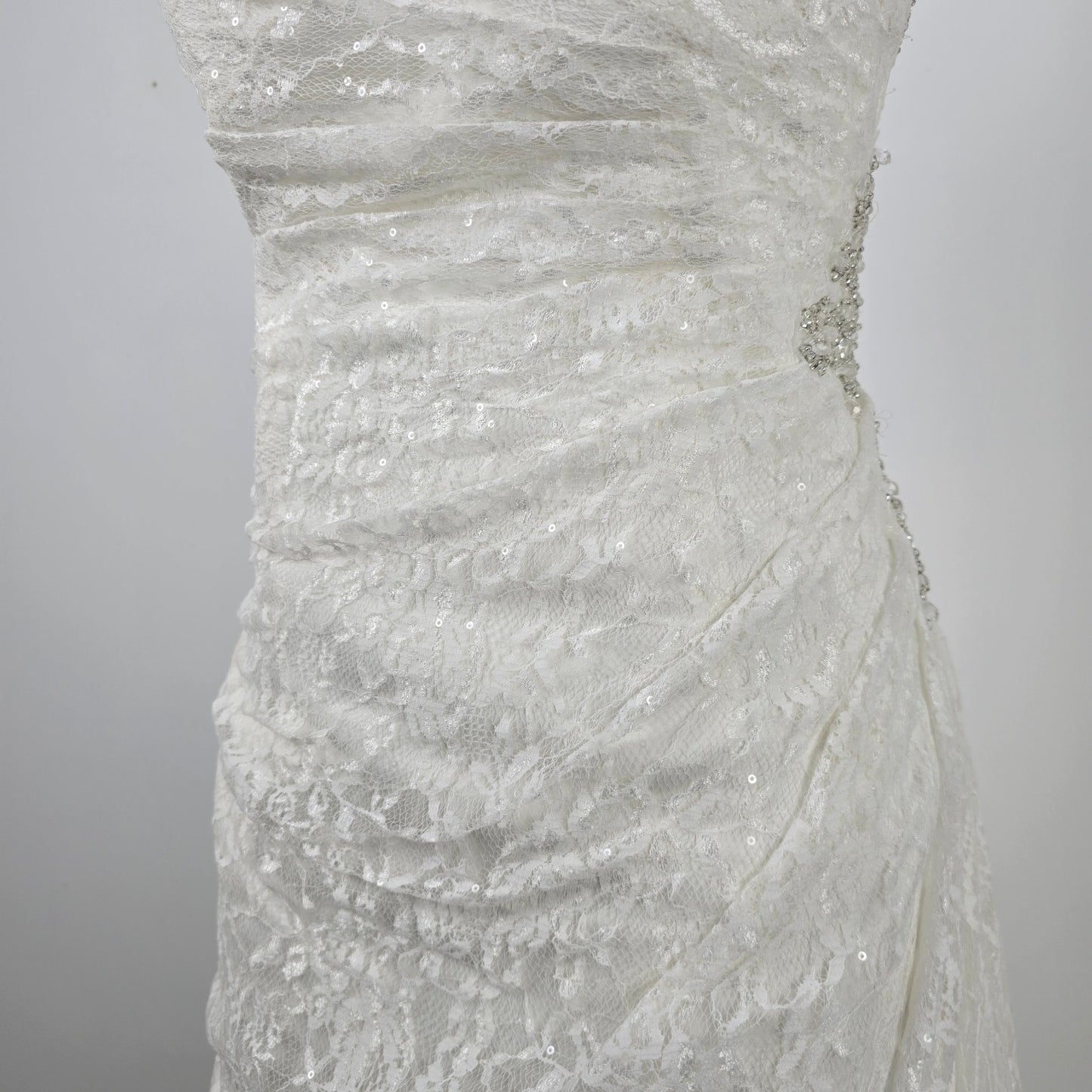 White Lace Beaded Corset Back Wedding Gown Size M/L