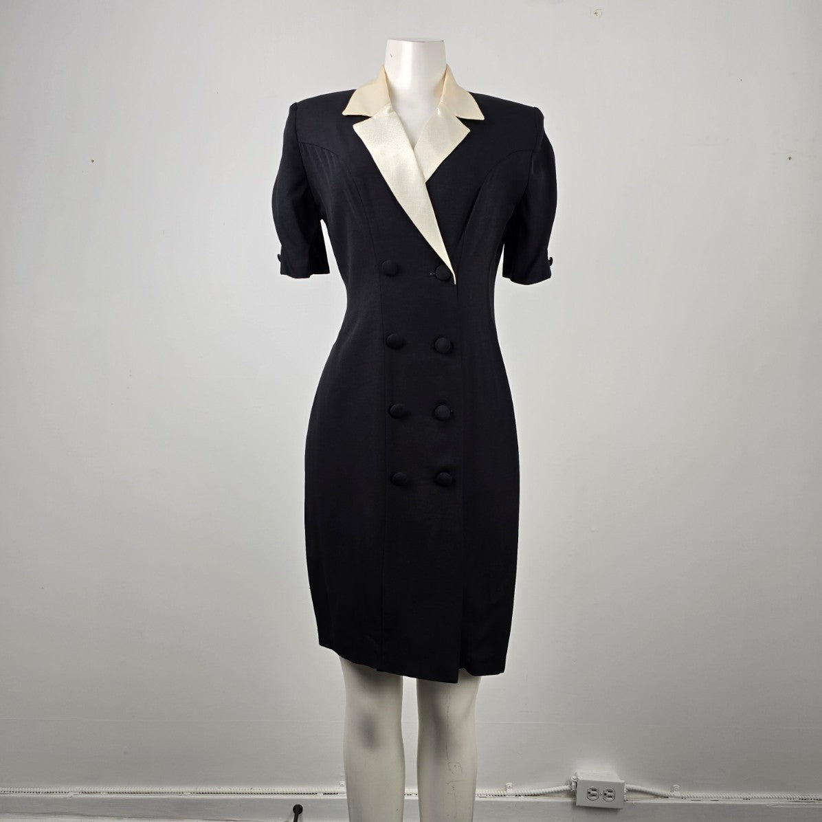 Vintage Savannah Black & Cream Collared Double Breasted Dress Size S