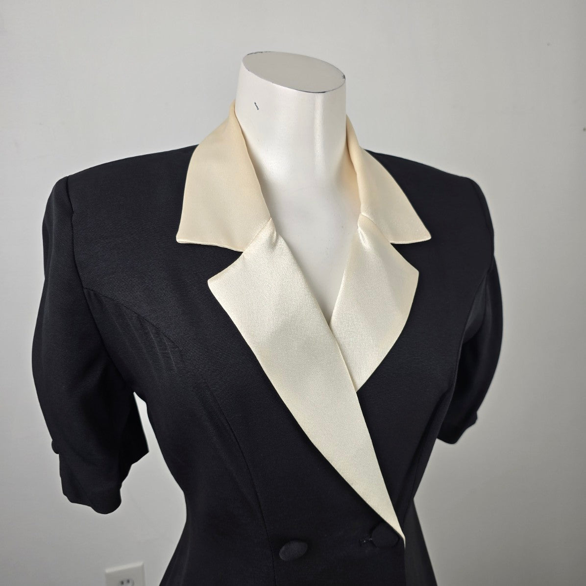 Vintage Savannah Black & Cream Collared Double Breasted Dress Size S