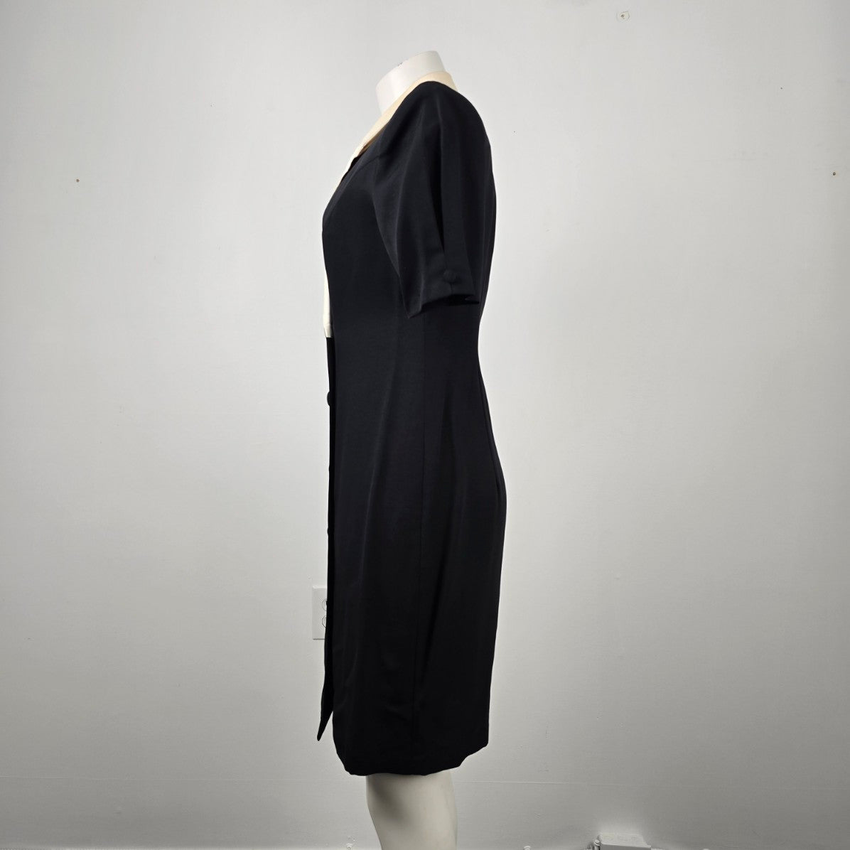 Vintage Savannah Black & Cream Collared Double Breasted Dress Size S