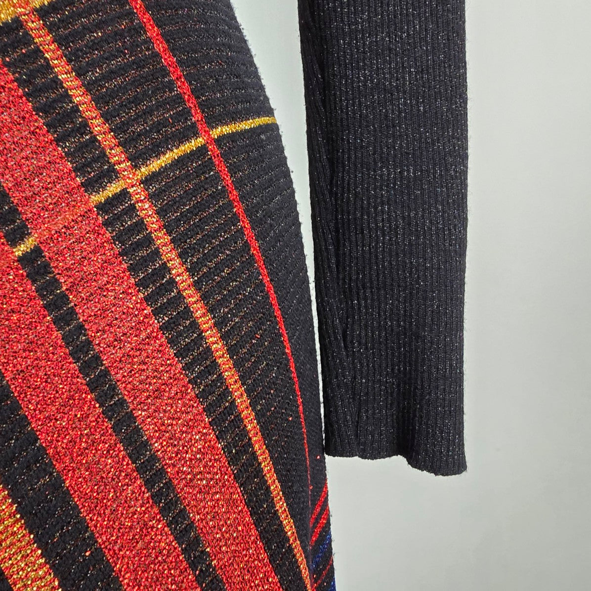 Vintage Wool Black & Red Metallic Knit Long Gown Dress Size S