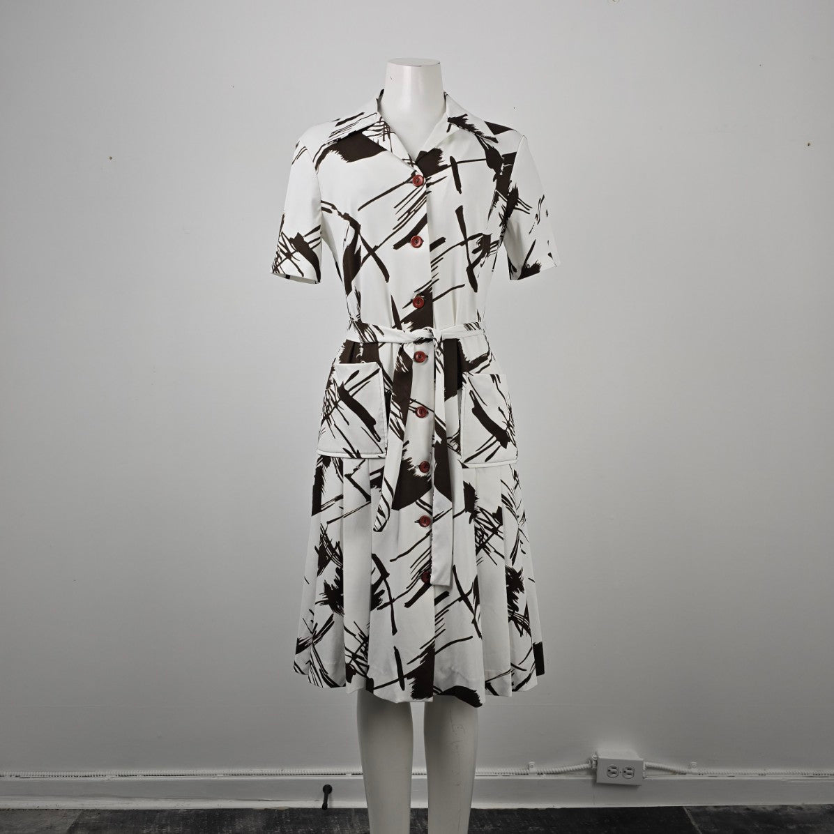 Vintage Leo Danal White Button Front Dress Size M