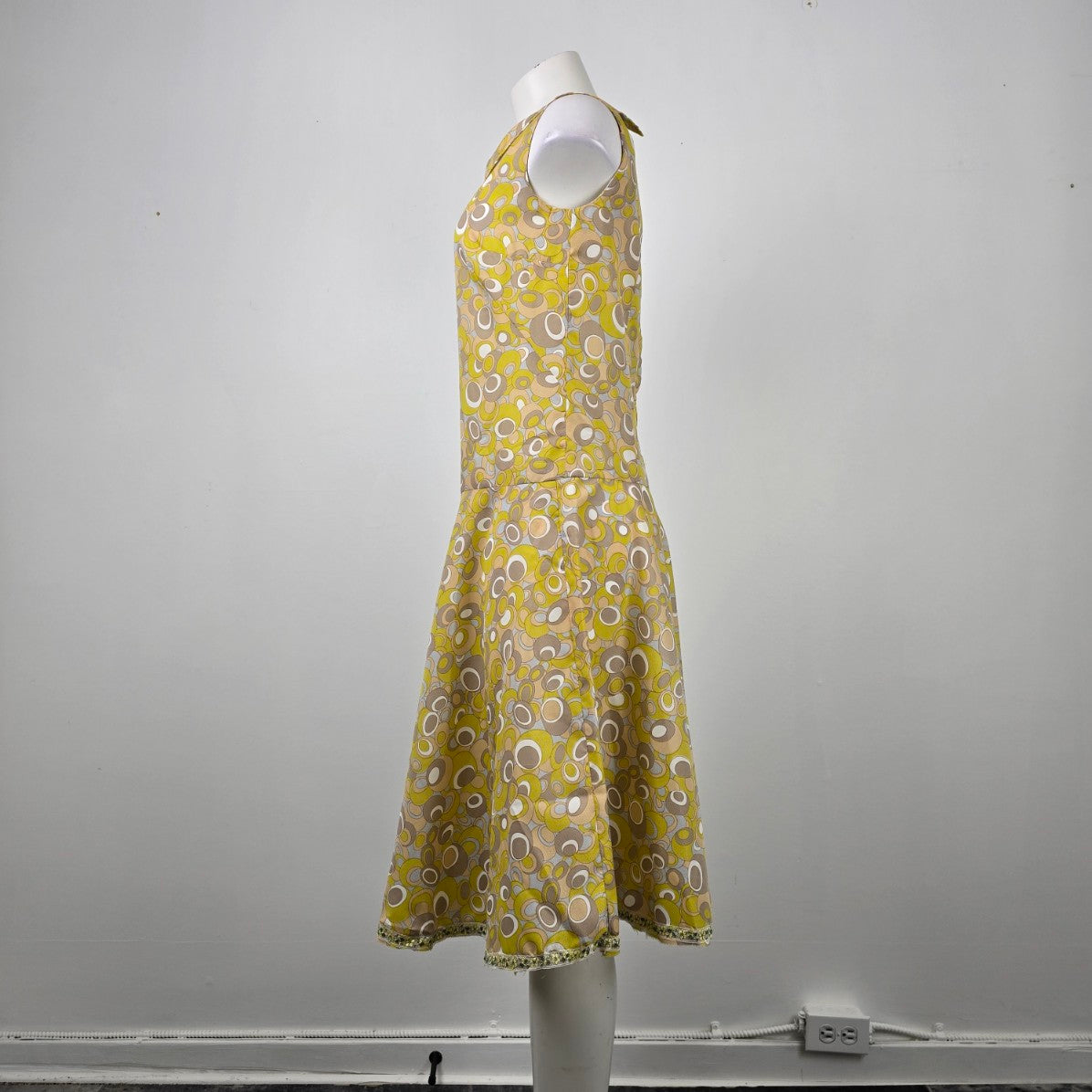 Vintage Yellow Bubble Print Midi Dress Size M