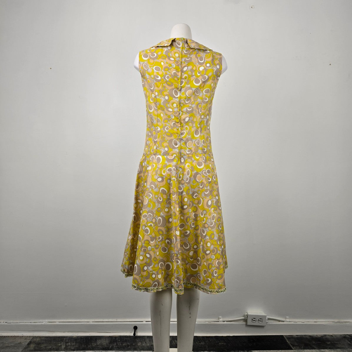 Vintage Yellow Bubble Print Midi Dress Size M