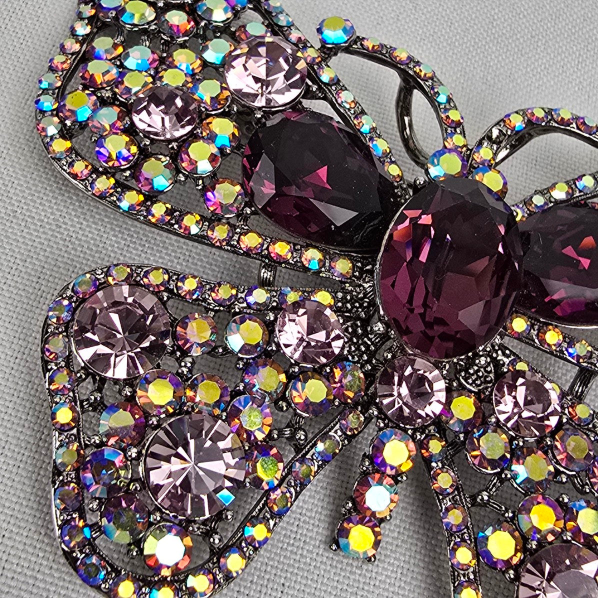 Silver & Purple Rhinestone Oversize Butterfly Brooch