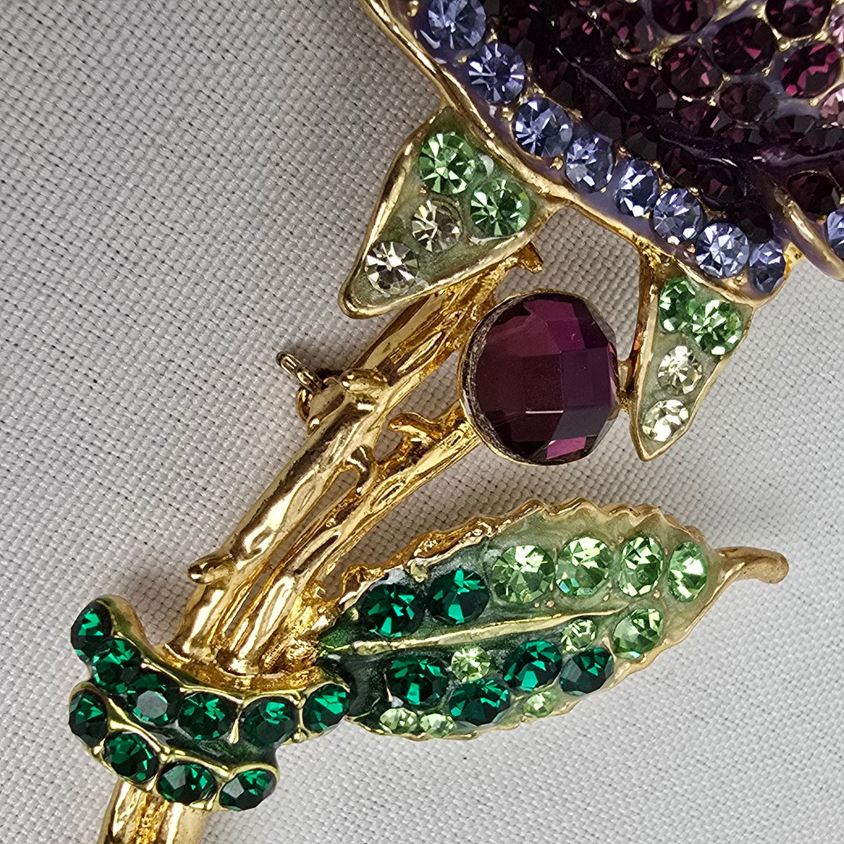 Purple Oversize Crystal Rhinestone Rose Flower Brooch