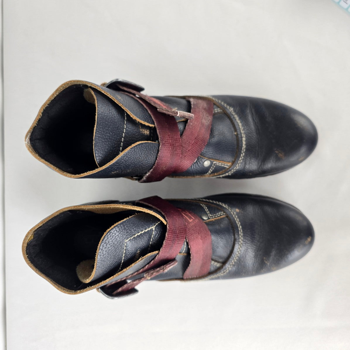 Fly London Saji Black Leather Distressed Moto Ankle Boots Size 9