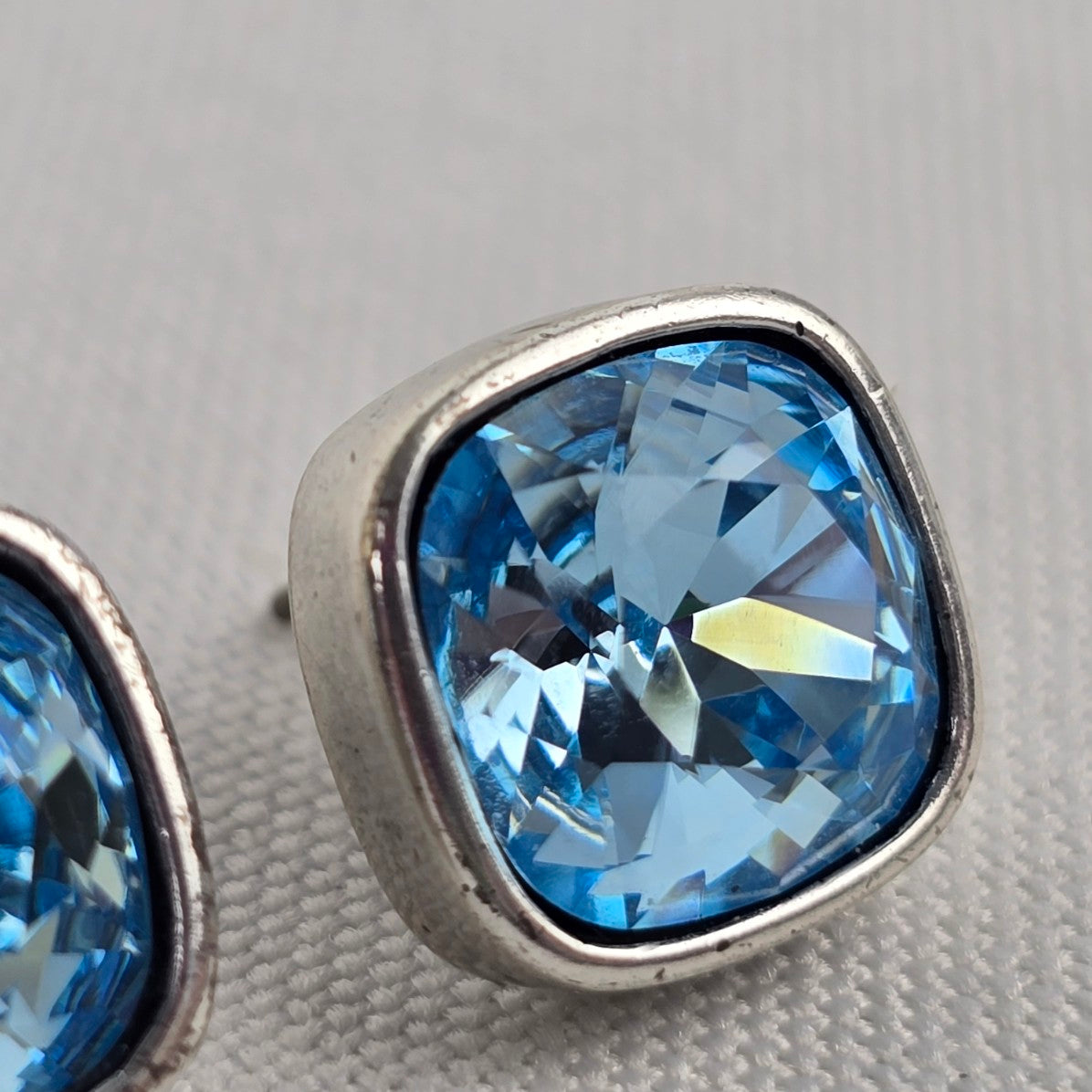 Dyrberg Kern Blue Faceted Stone Square Stud Earrings